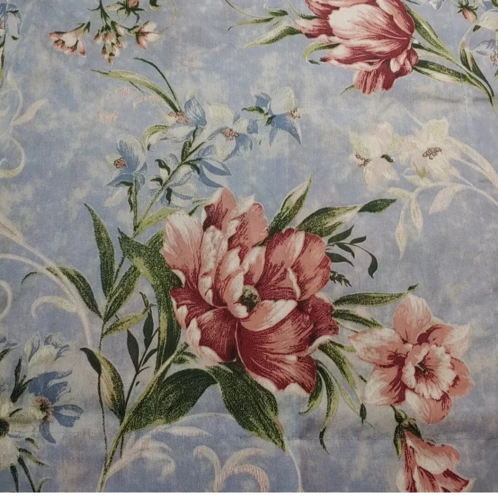 Cottage Granny 2 Pillow Shams Woven Blue Floral Feminine Standard Sz Haywin